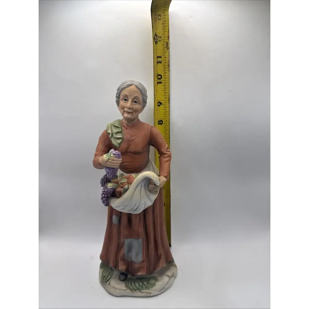 Vintage Frankel Porcelain Old Woman Figurine w/ Fruit Grapes Cornucopia Taiwan *